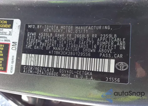 2011 Toyota Camry Se from USA, damaged, VIN 4T1BK3EK2BU129556